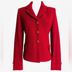 St. John Sz S Rich Red Textured Blazer – Gold Button Statement Piece